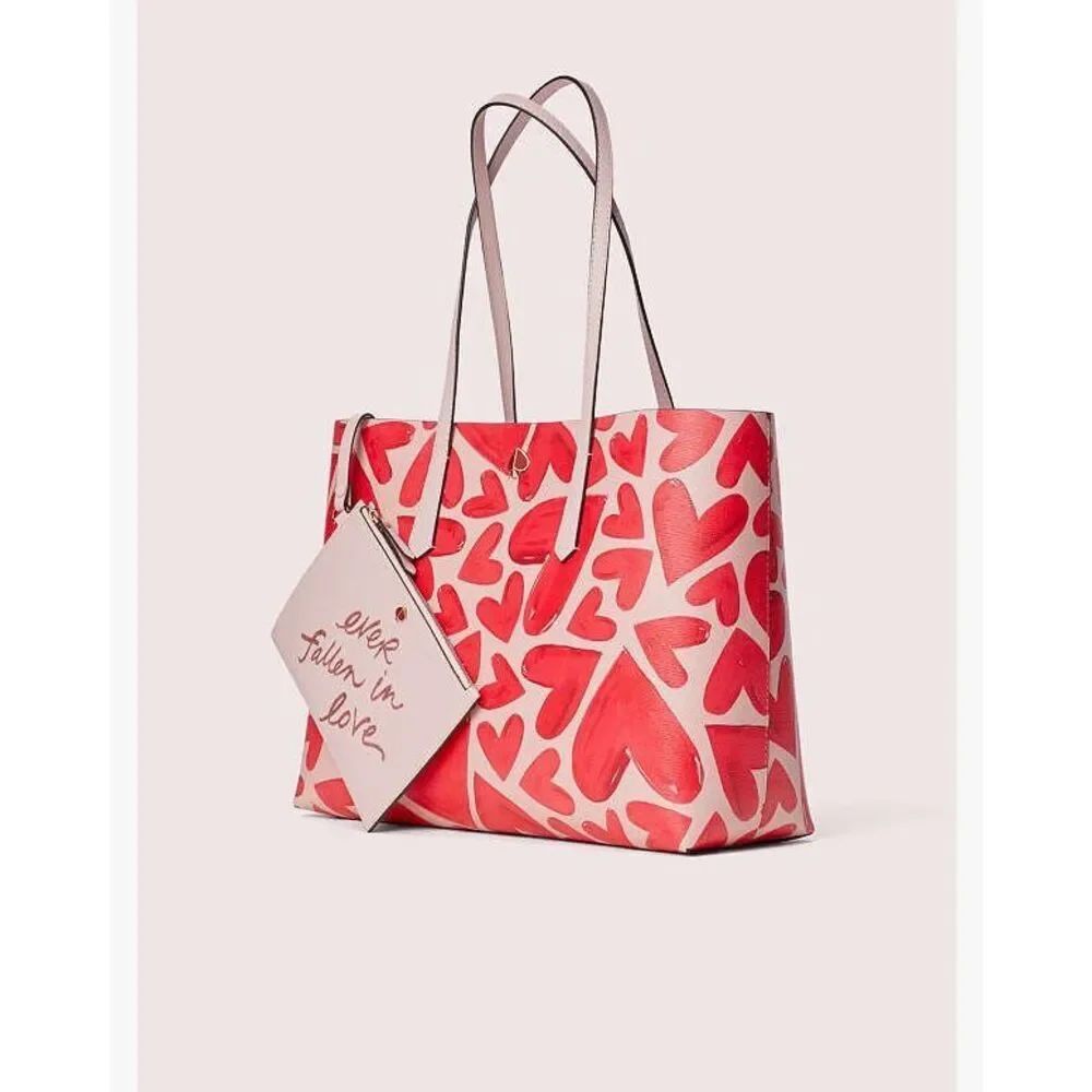 Kate Spade New York Molly Ever Fallen large tote hearts zip pouch NWOT